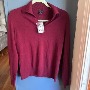 100% Cashmere deep red collared sweater
